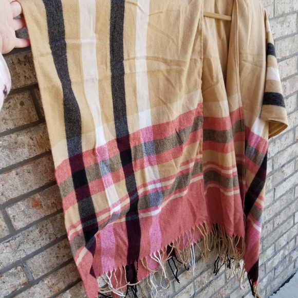 Plaid Shawl Wraps Sweater Poncho Open Front Blanket for Fall Winter OSFM - Picture 6 of 7